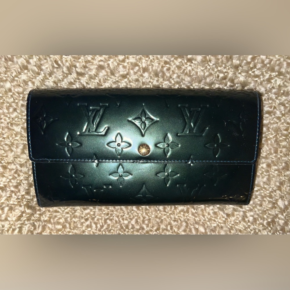 Louis Vuitton Green Vernis Wallet with Embossed Monogram.